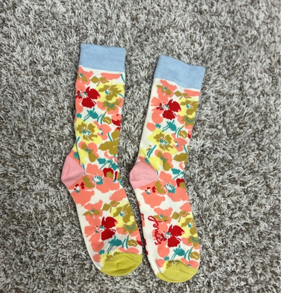 Joules Womens Floral Crew Socks Multi Color Pink Yellow Blue Botanical Print